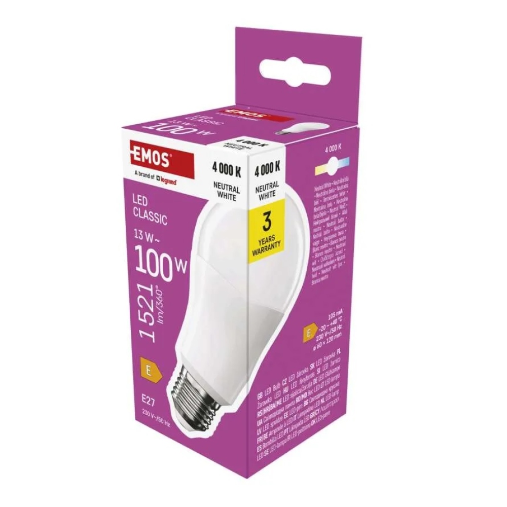 LED izzó Classic A60 / E27 / 13 W (100 W) / 1521 lm / semleges fehér