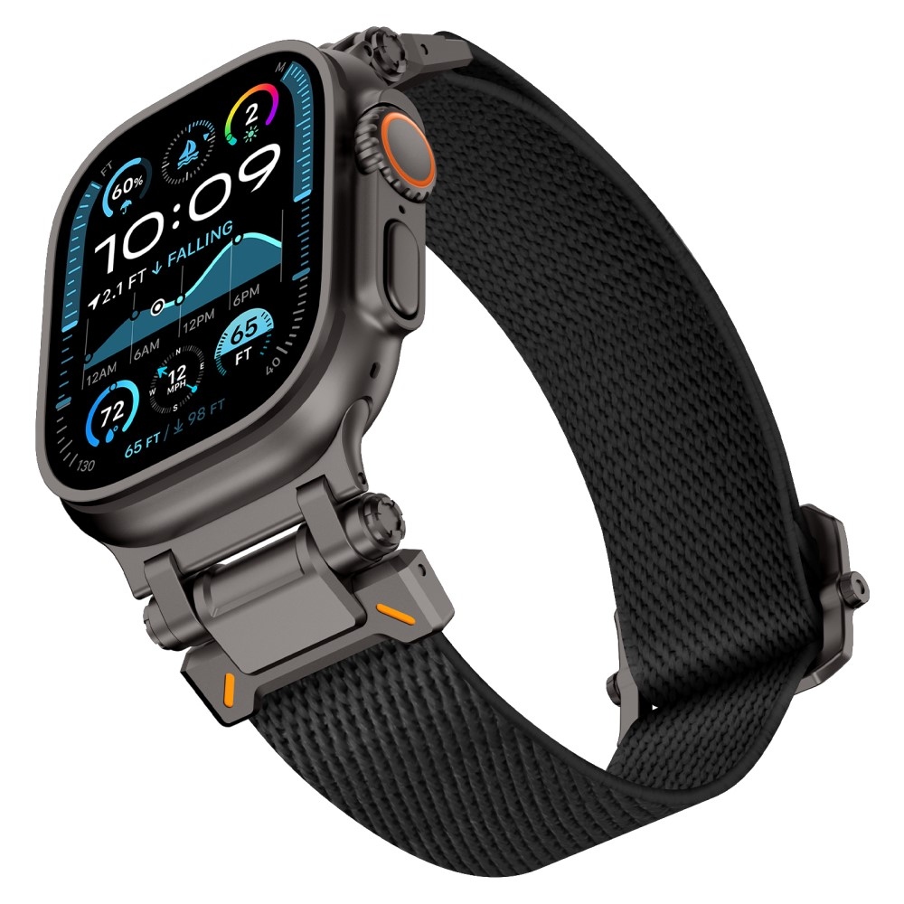 Fém nejlon szíj Apple Watch Ultra/Ultra 2 49mm/SE/SE 2022/2023 44mm/10 46mm/9/8/7 45mm/6/5/4 44mm/3/2/1 42 mm-es Apple Watch Ultra/Ultra 2 órához - fekete színben