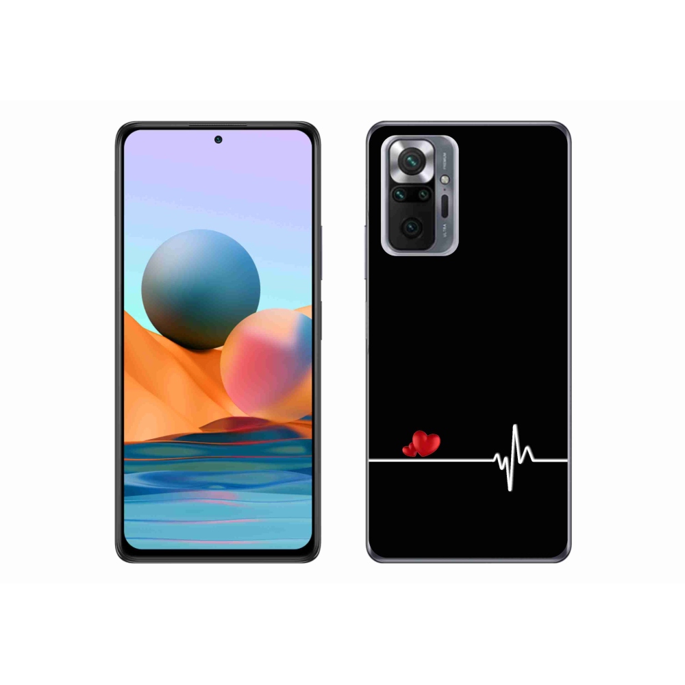 Gél borítás mmCase a Xiaomi Redmi Note 10 Pro számára - szív és szívverés fekete háttérrel