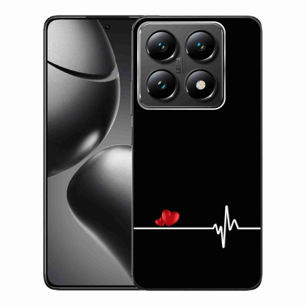 Gél borító mmCase a Xiaomi 14T Pro számára - szív és szívverés fekete háttérrel
