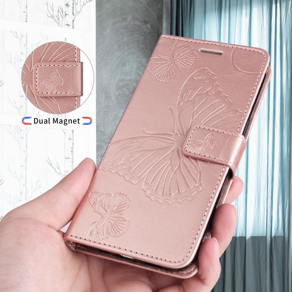 Nagy pillangó könyv tok Samsung Galaxy S25 Edge készülékhez - rózsaarany