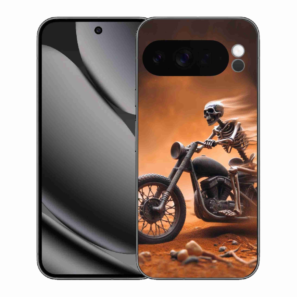 Zselés borítás mmCase a Google Pixel 10 Pro XL számára - csontváz egy motorkerékpáron