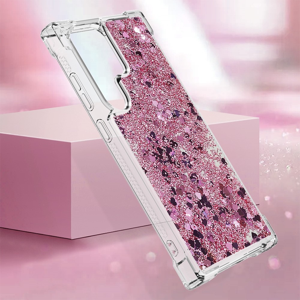 Glitter homokóra zselés tok Samsung Galaxy S24 Ultra készülékhez - rózsaarany/szívecske