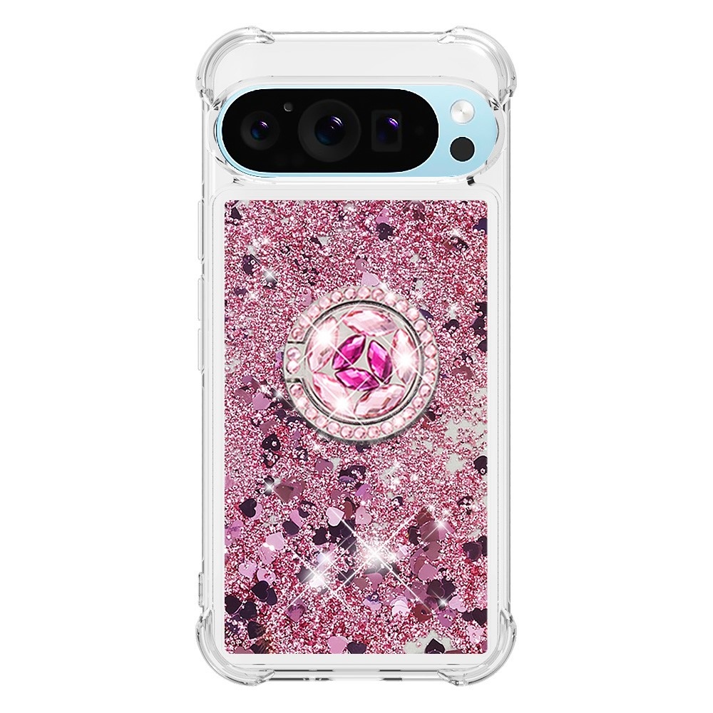 Glitt homokóra zselés tok ujjgyűrűvel a Google Pixel 10 számára - rózsaarany/szív
