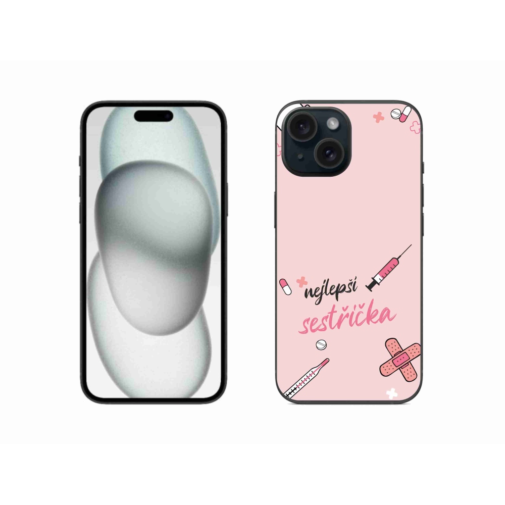 Gél borító mmCase iPhone 15 készülékhez - legjobb kishúg rózsaszín háttérrel