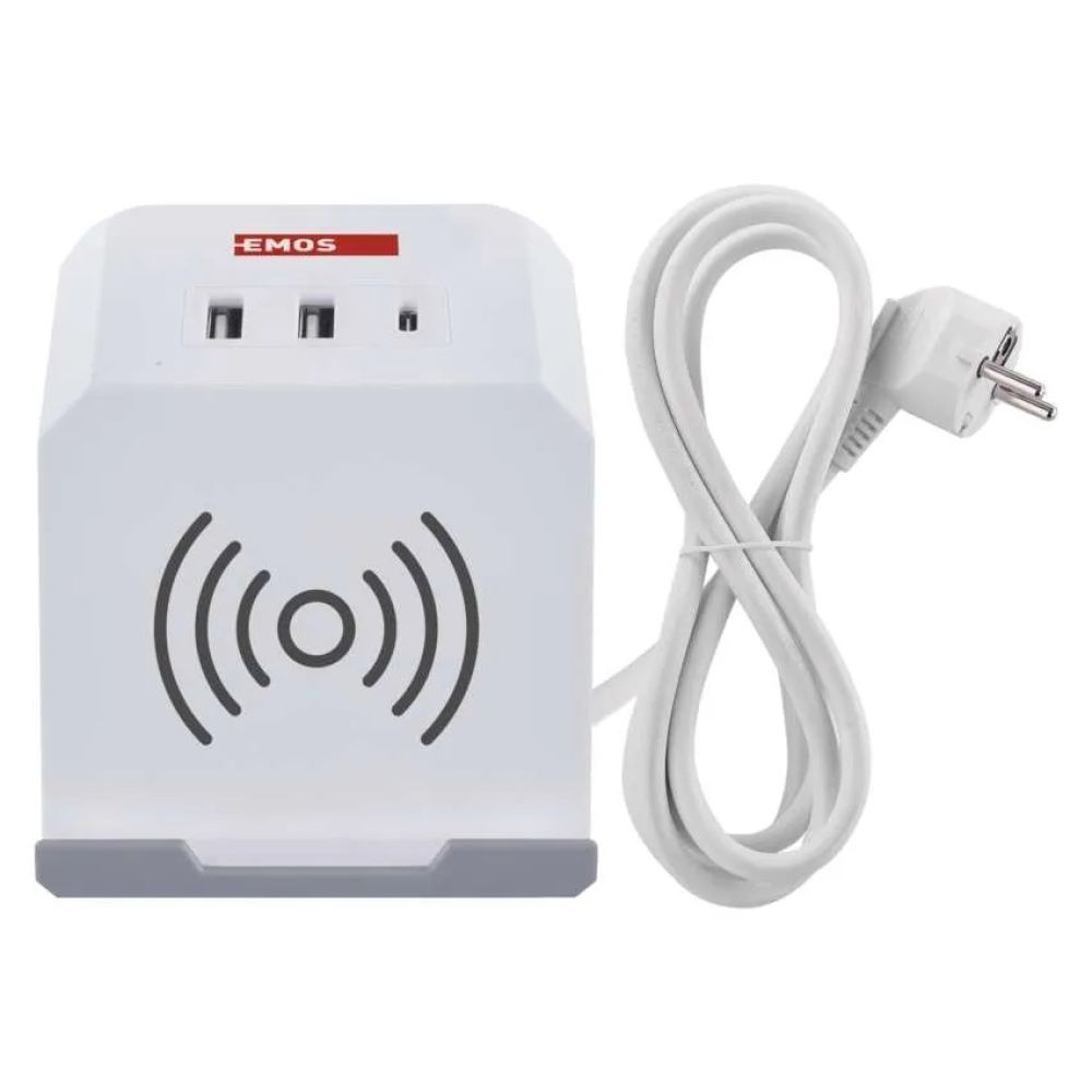 Hosszabbító kábel - kocka 2 m / 2 aljzat / fehér / 2×USB-A+1×USB-C+Qi / 1,5 mm2