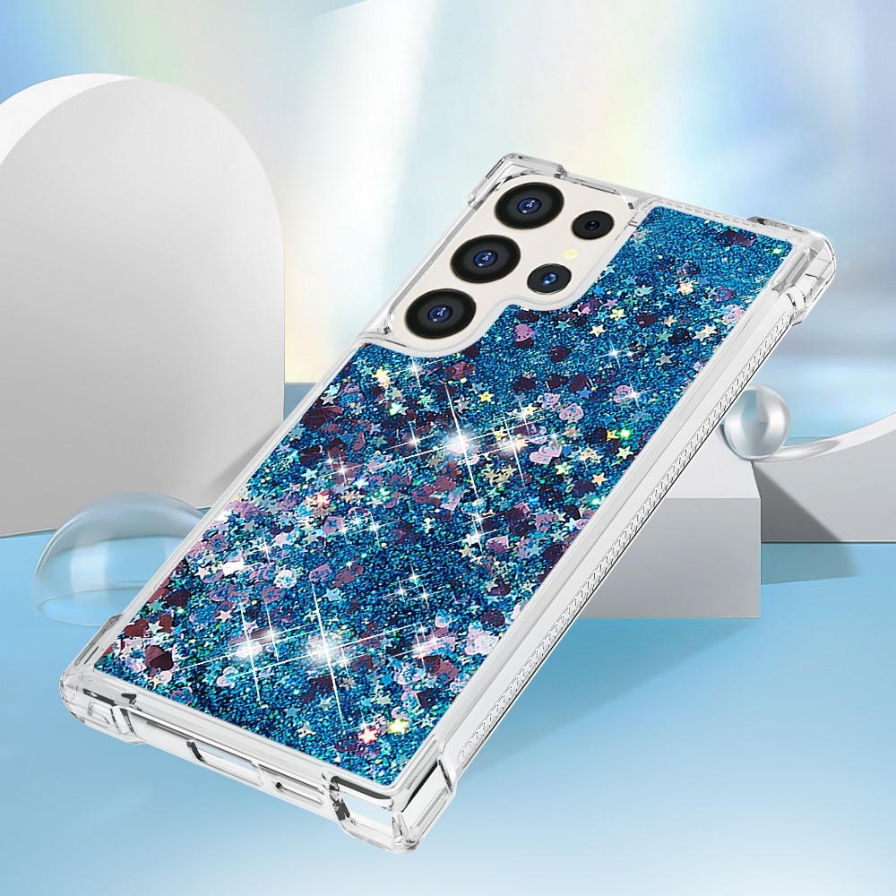 Glitter homokóra zselés tok Samsung Galaxy S24 Ultra készülékhez - kék/szív