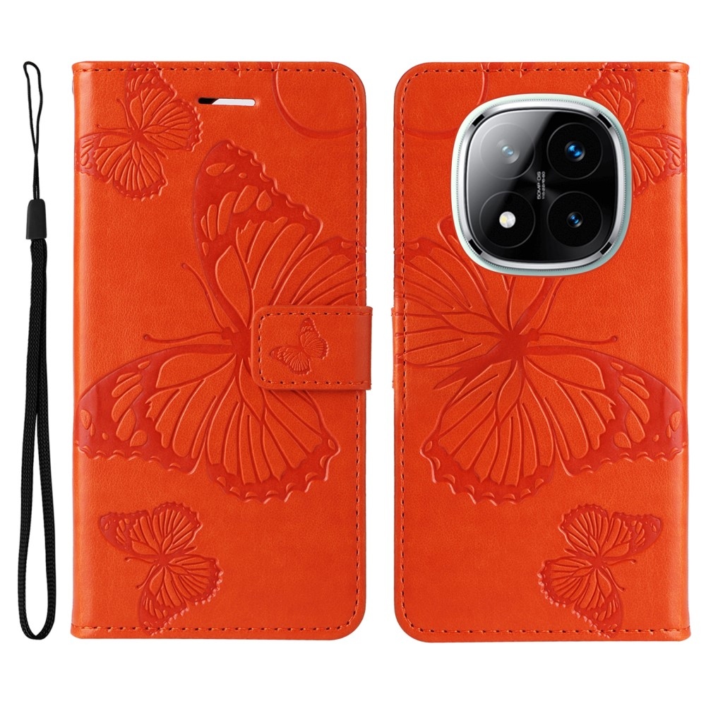 Nagy pillangó könyv tok Xiaomi Redmi Note 14 Pro 5G/Poco X7 5G/Note 14 Pro+ 5G - narancssárga