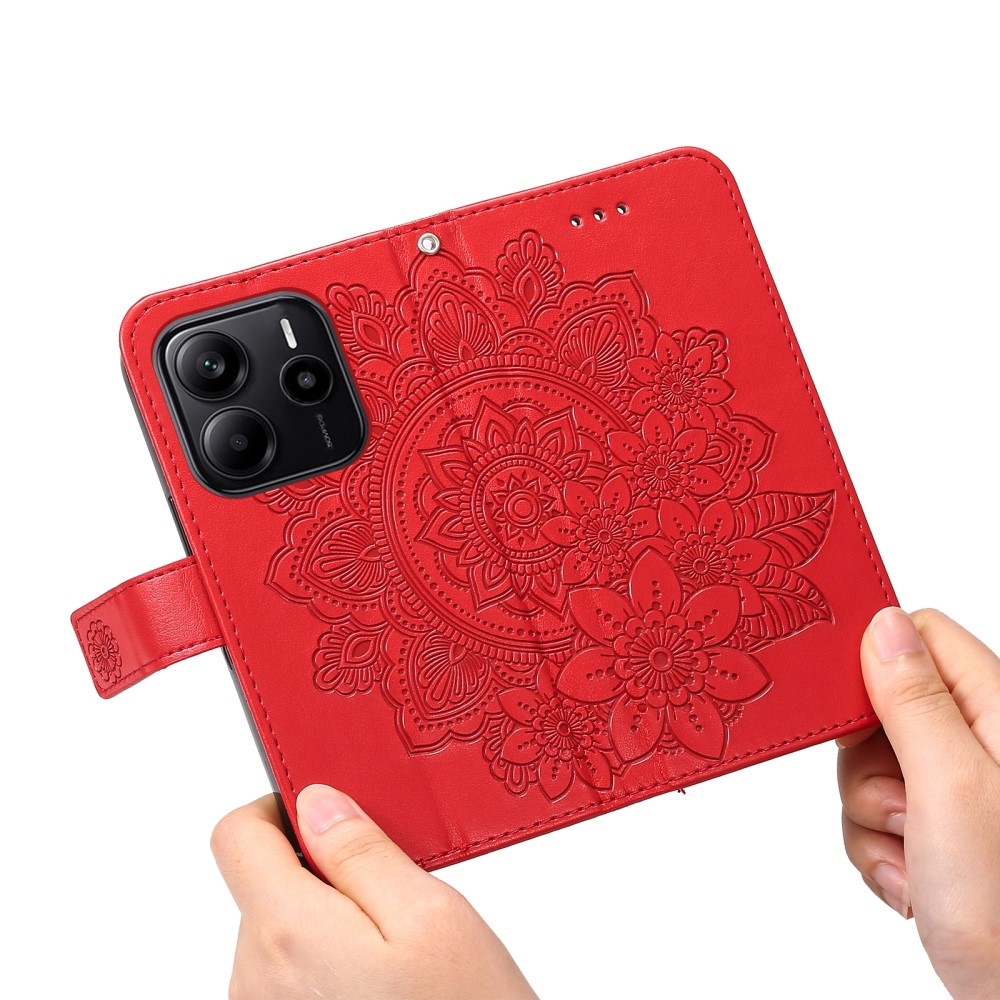 Virágos könyv tok Xiaomi Redmi Note 14-hez - piros