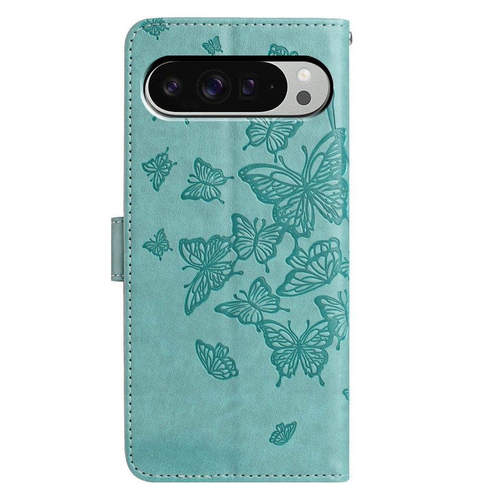 Virágos pillangó könyvtáska Google Pixel 10 Pro XL/Pixel 9 Pro XL - teal színű