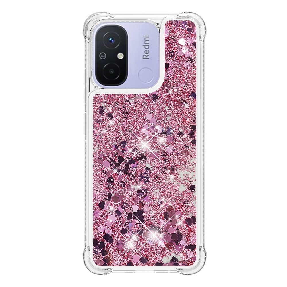 Glitter homokóra zselés tok Xiaomi Redmi 12C - rózsa arany/szív
