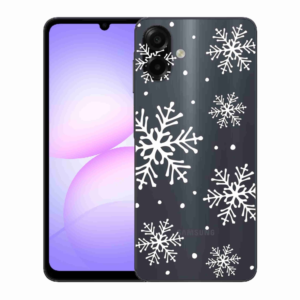 Gél borítás mmCase Samsung Galaxy A07 4G - fehér pelyhek átlátszó háttéren