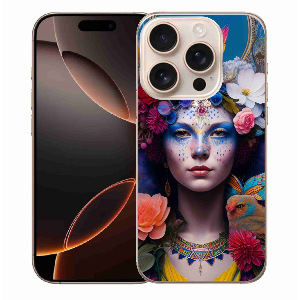 Gél borítás mmCase iPhone 16 Pro Max készülékhez - nő virágokkal