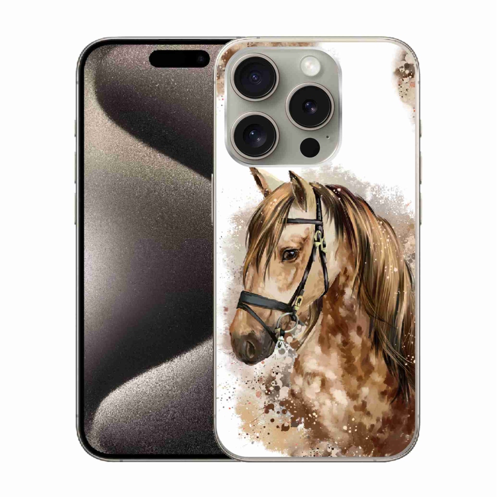 Zselés borítás mmCase iPhone 15 Pro készülékhez - barna rajzfilm ló