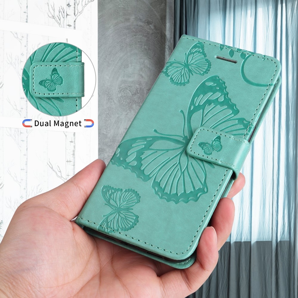 Nagy pillangó könyv tok Samsung Galaxy S25 Edge készülékhez - kékeszöld színű