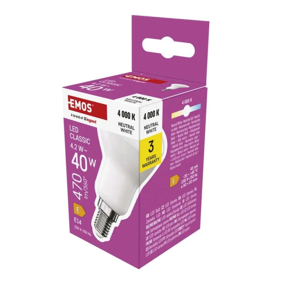 LED izzó Classic R50 / E14 / 4,2 W (40 W) / 470 lm / semleges fehér