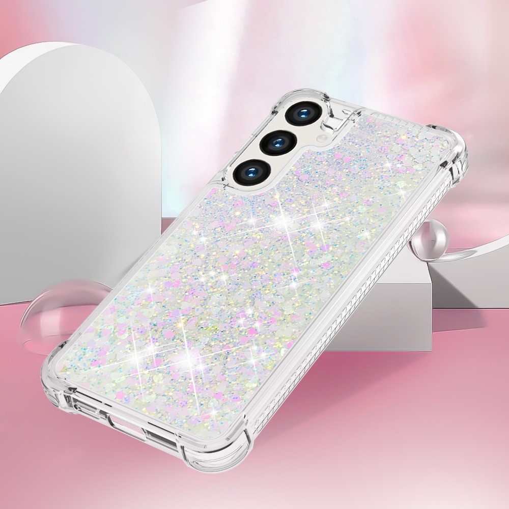 Glitter homokóra zselés tok Samsung Galaxy S24 készülékhez - rózsaszín és ezüst/szív