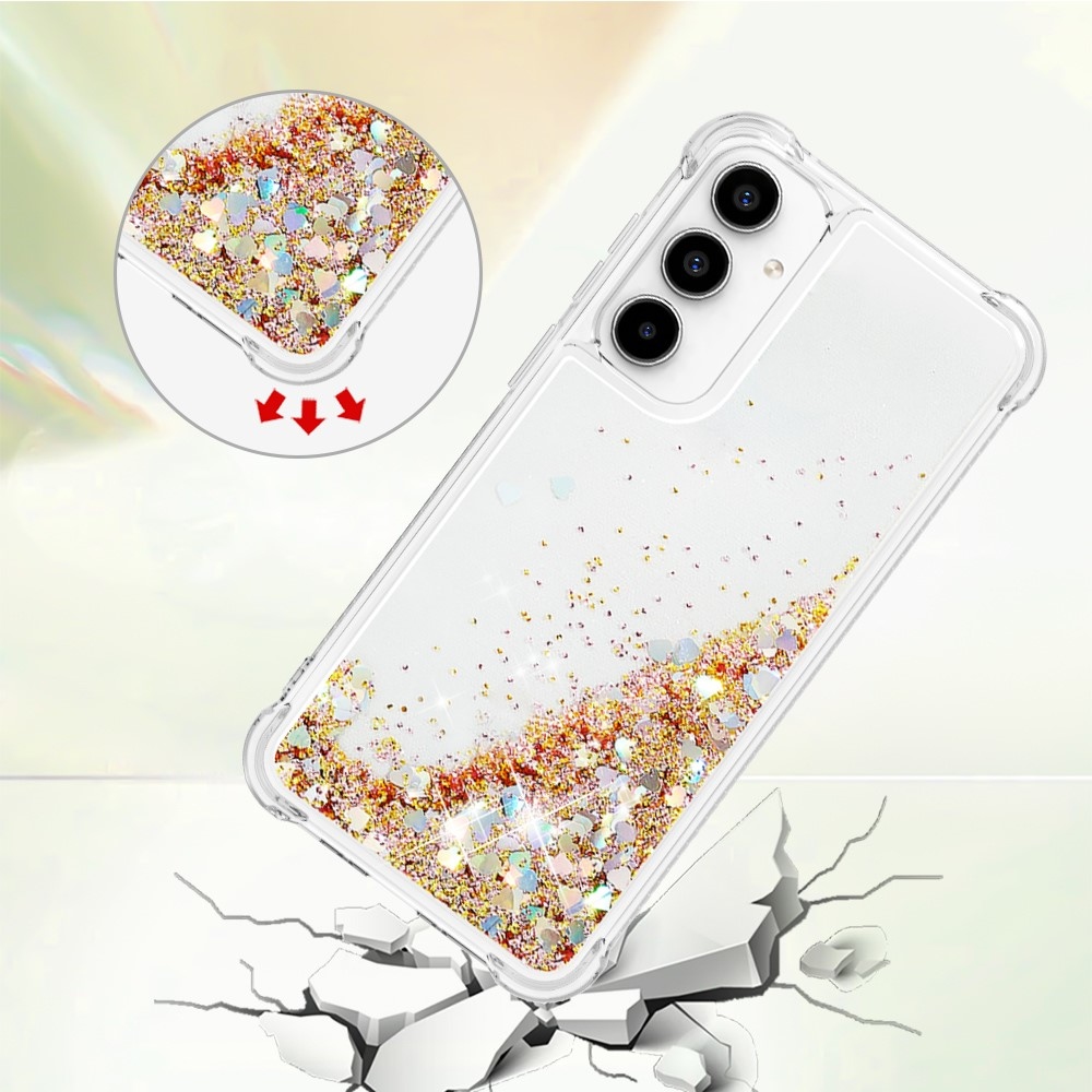 Glitter zselés homokóra tok Samsung Galaxy A35 5G - arany/szív