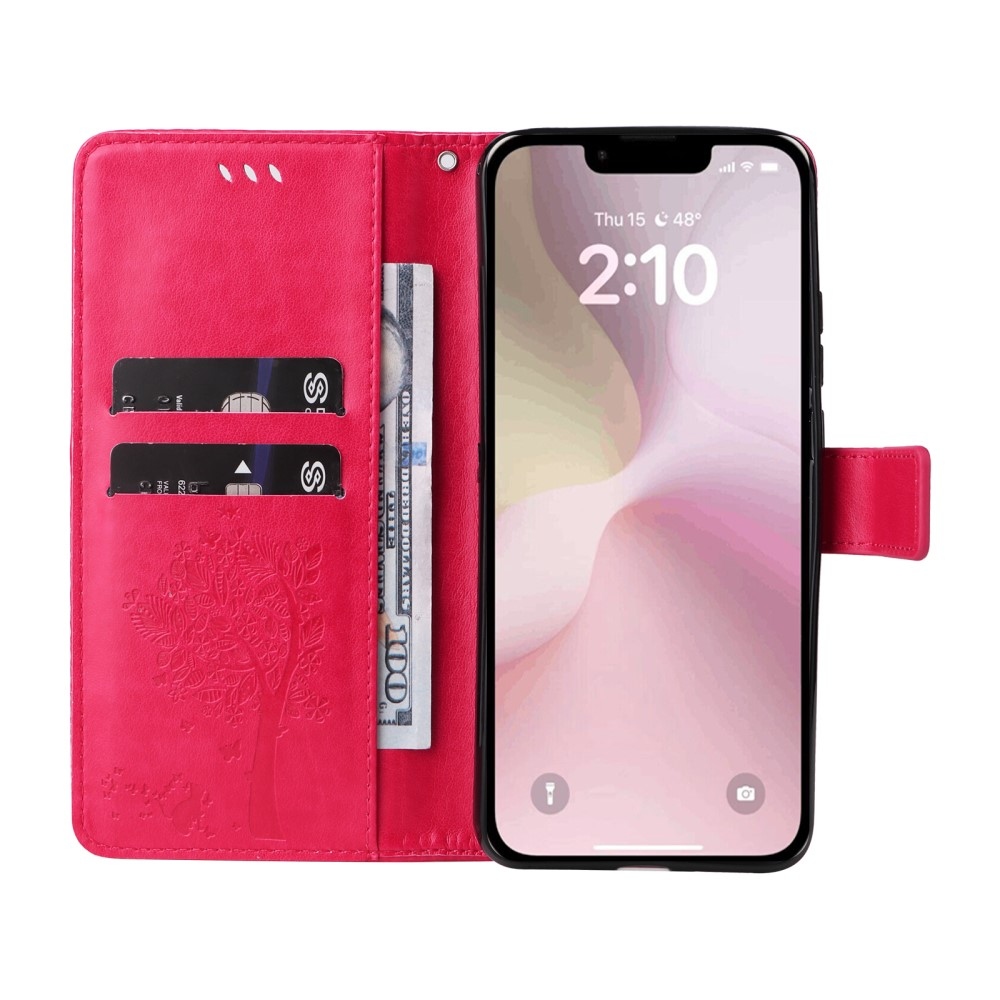 Fák könyvtáska iPhone 16e készülékhez - rózsaszínű