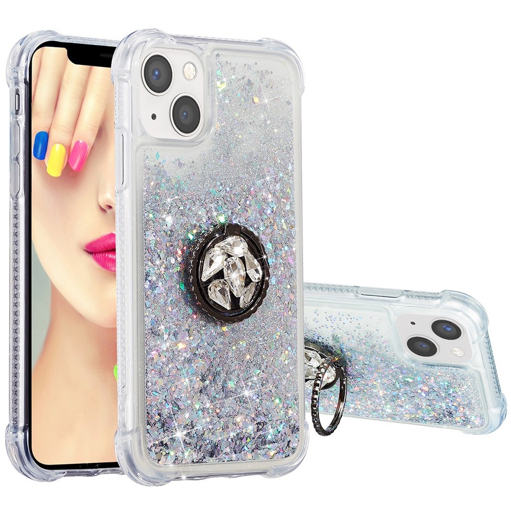 Csillogó homokóra zselés tok iPhone 15 készülékhez - ezüst