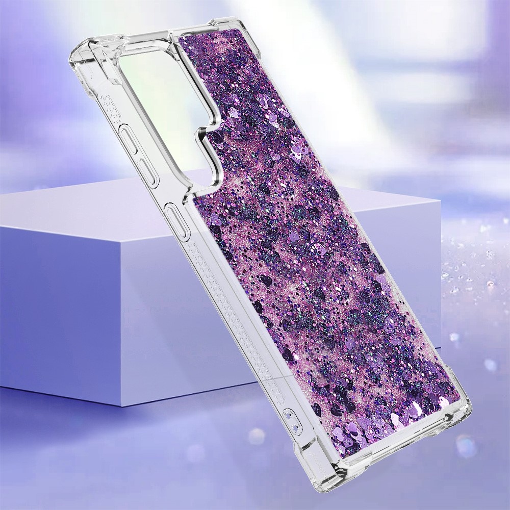 Glitter homokóra zselés tok Samsung Galaxy S24 Ultra készülékhez - sötétlila/szívecske