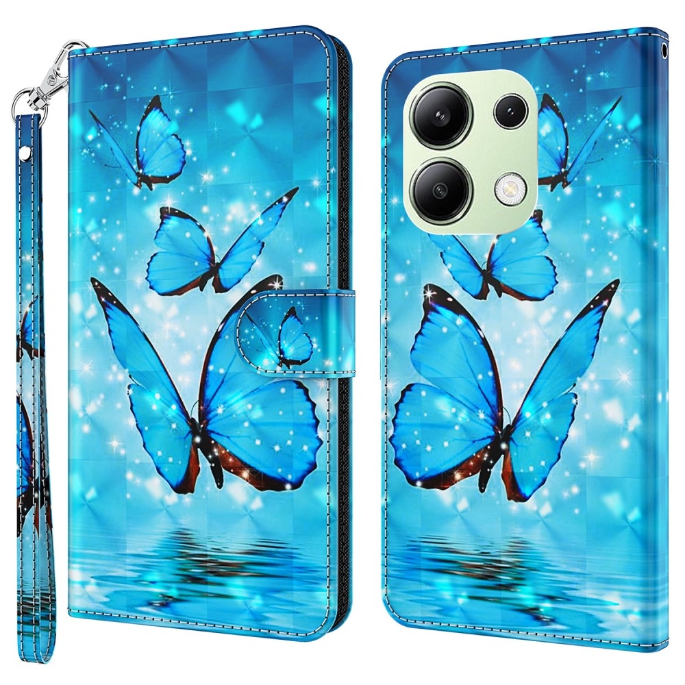 Nyomtatott könyv tok Xiaomi Redmi Note 13-hoz - kék pillangók
