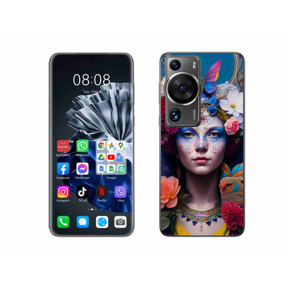 Gél borító mmCase a Huawei P60 Pro-hoz - nő virágokkal