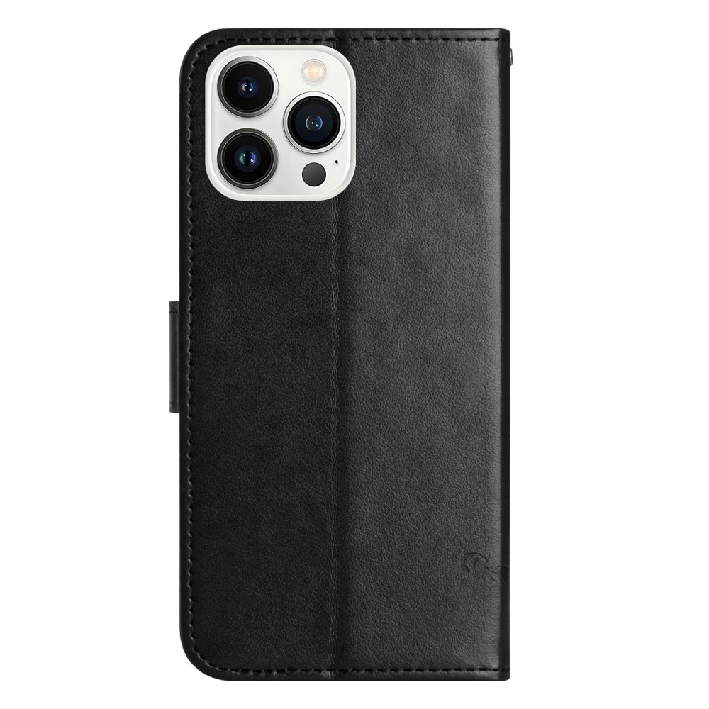 Virágos könyvtáska iPhone 16 Pro készülékhez - fekete