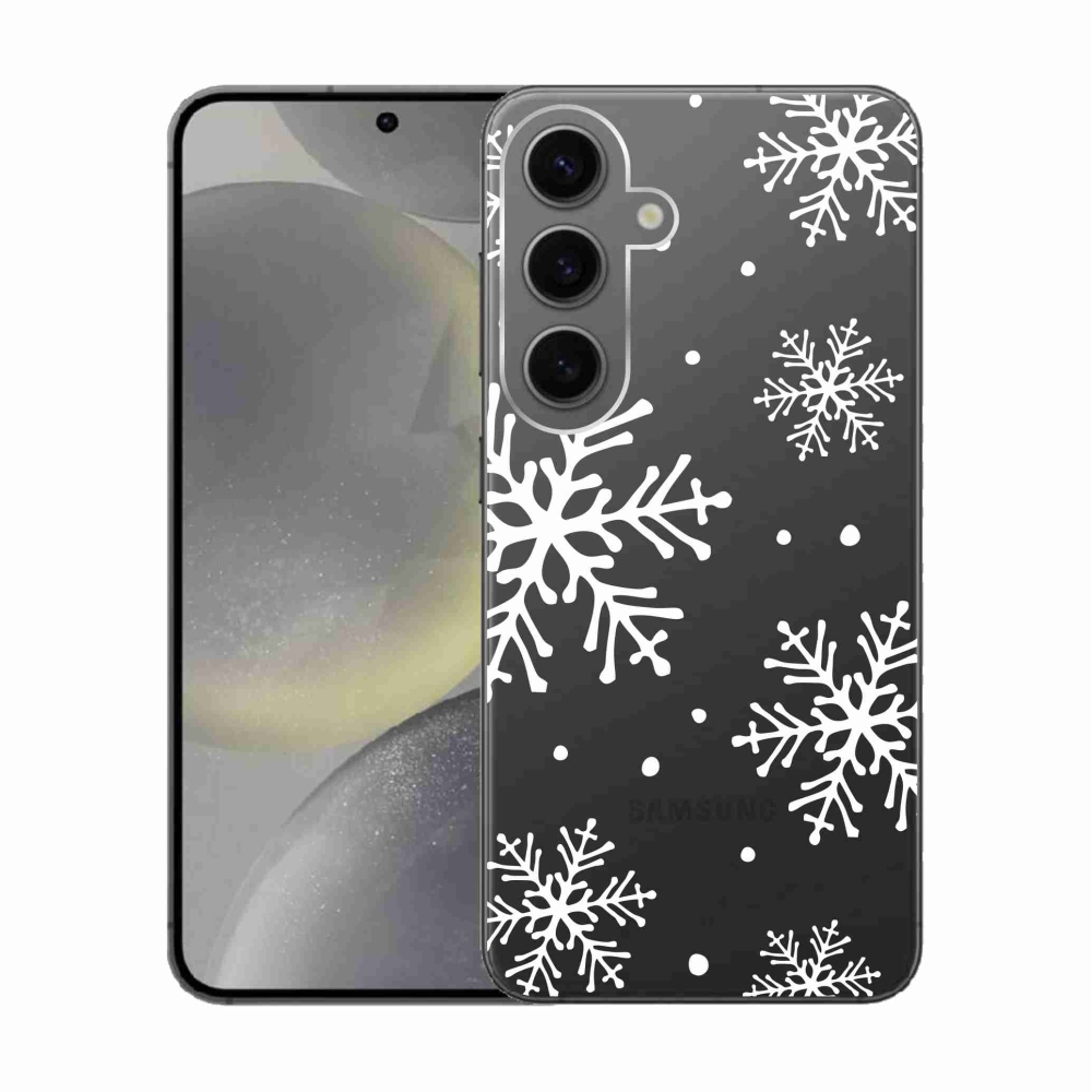 Zselés borítás mmCase Samsung Galaxy S24 készülékhez - fehér pelyhek átlátszó háttéren