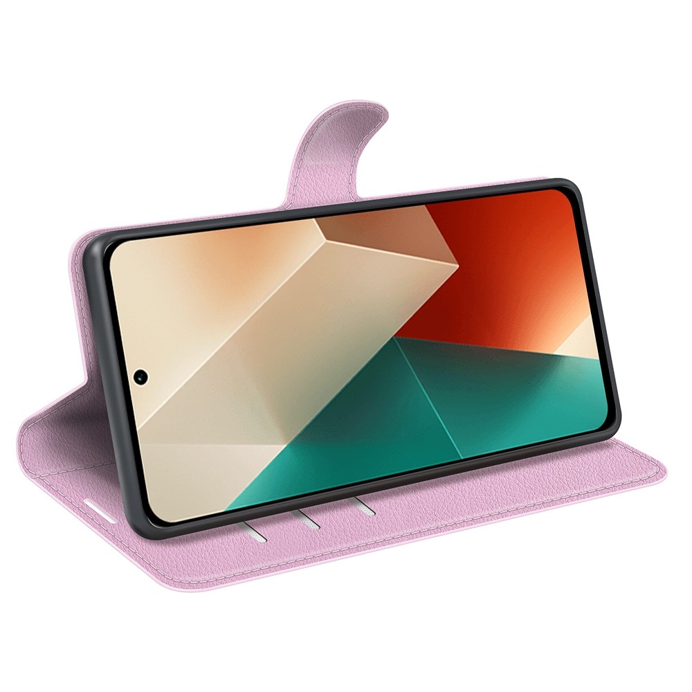 Litchi könyv tok a Xiaomi Redmi Note 13 5G-hez - rózsaszínű