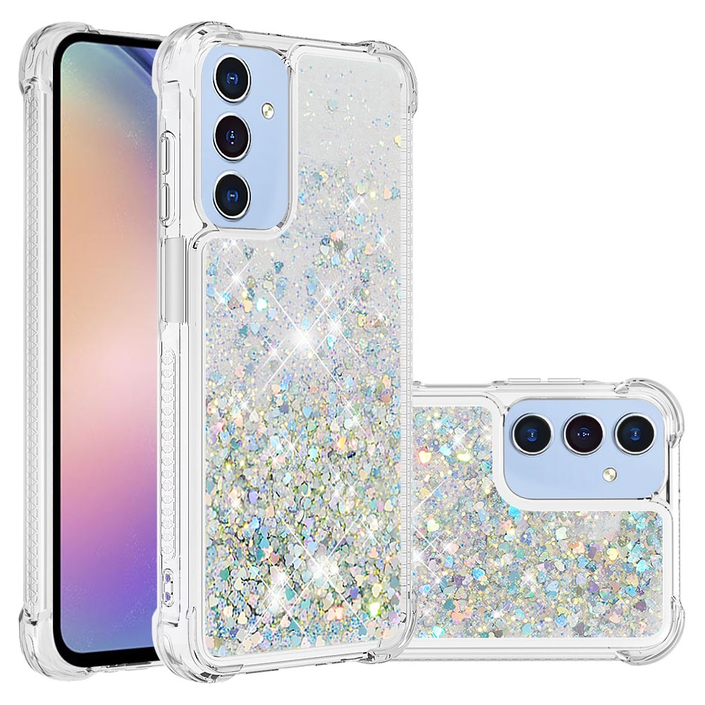 Csillogó homokóra zselés tok Samsung Galaxy A17 5G - ezüst/szív