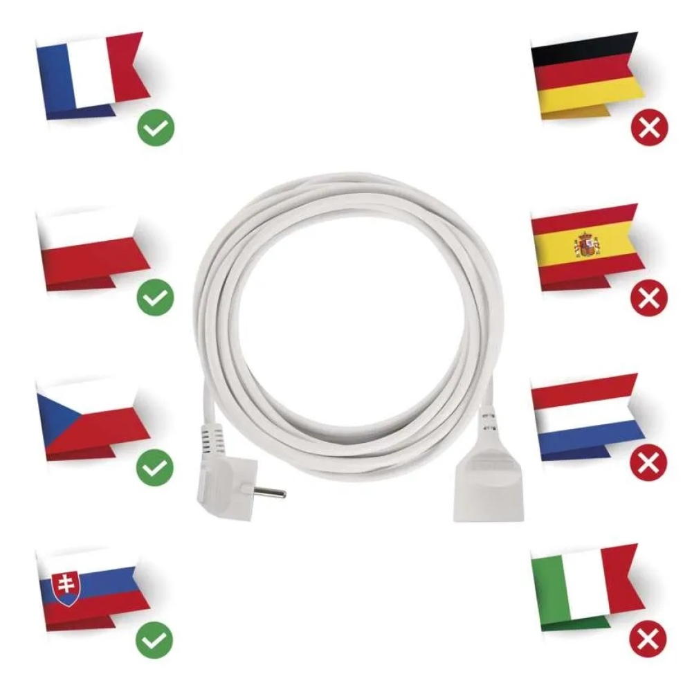 Hosszabbító kábel 5 m / 1 csatlakozó / fehér / PVC / 1 mm2