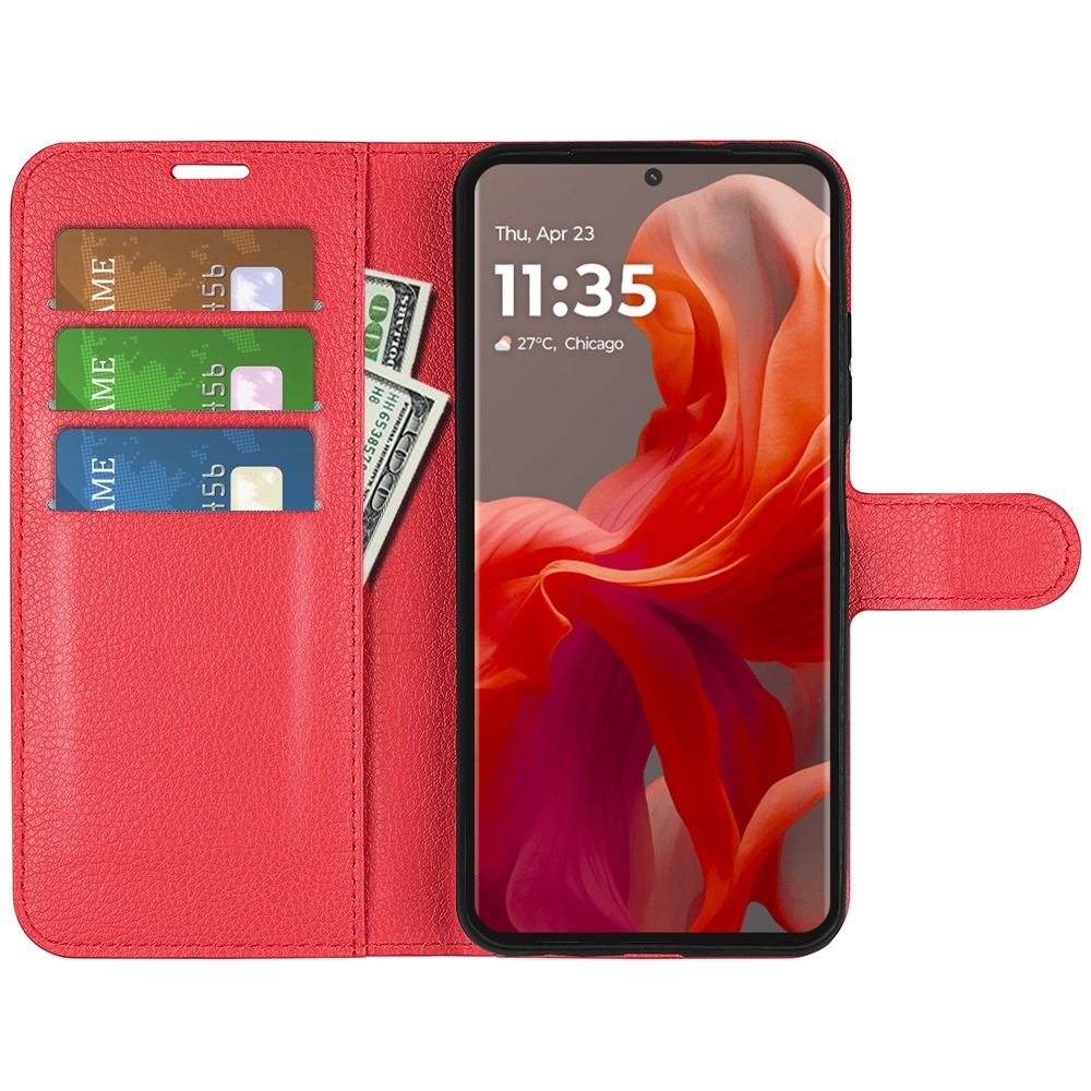 Litchi könyv tok Motorola Moto G85 5G - piros színben