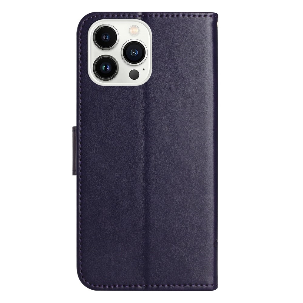 Virágos könyvtáska iPhone 16 Pro készülékhez - sötétlila