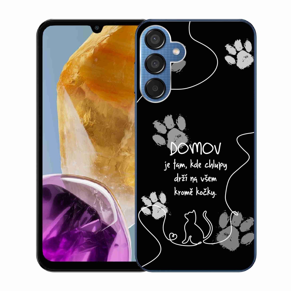 Gél borítás mmCase Samsung Galaxy M15 5G - macska motívum fekete háttérrel