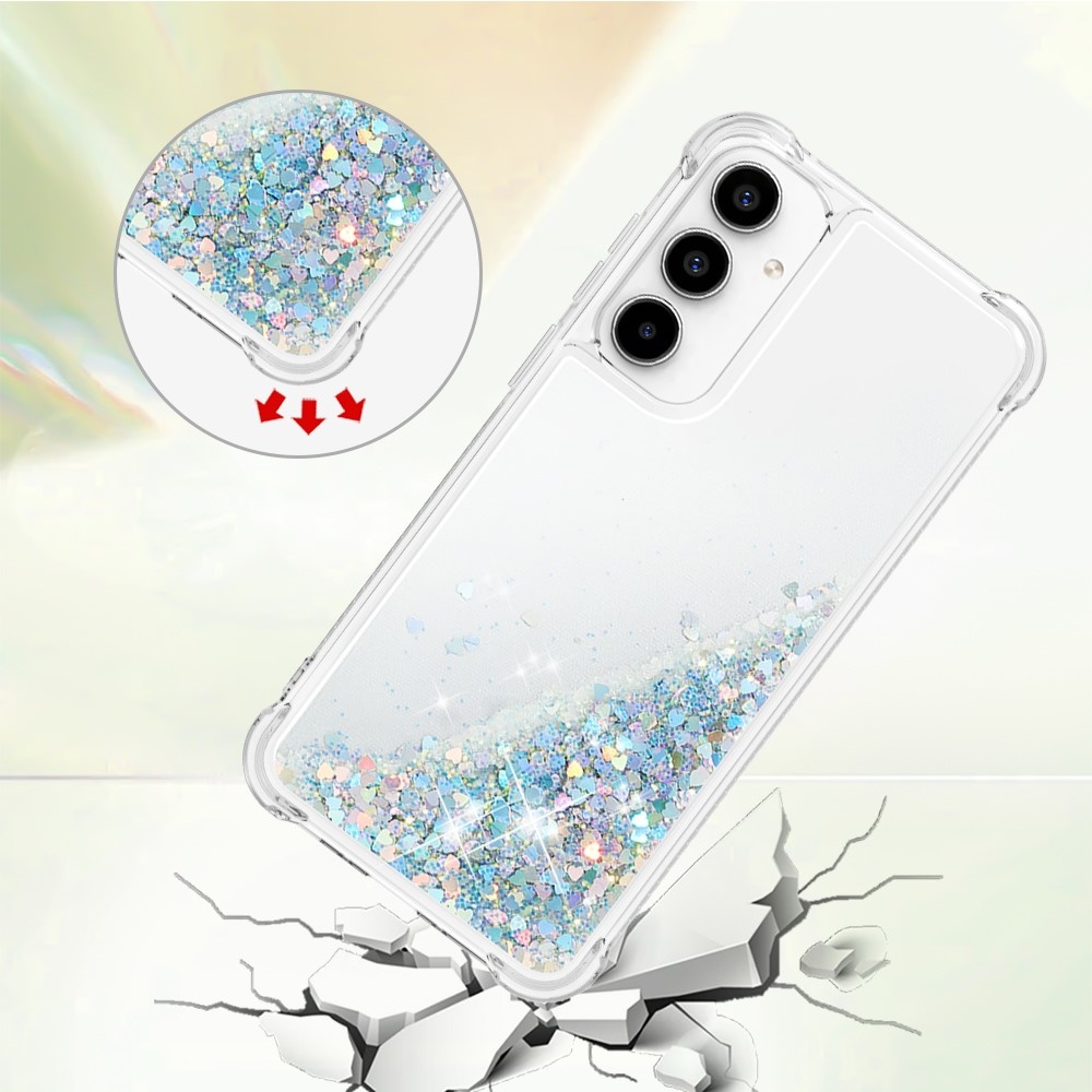 Csillogó zselés homokóra tok Samsung Galaxy A35 5G - ezüst/szív