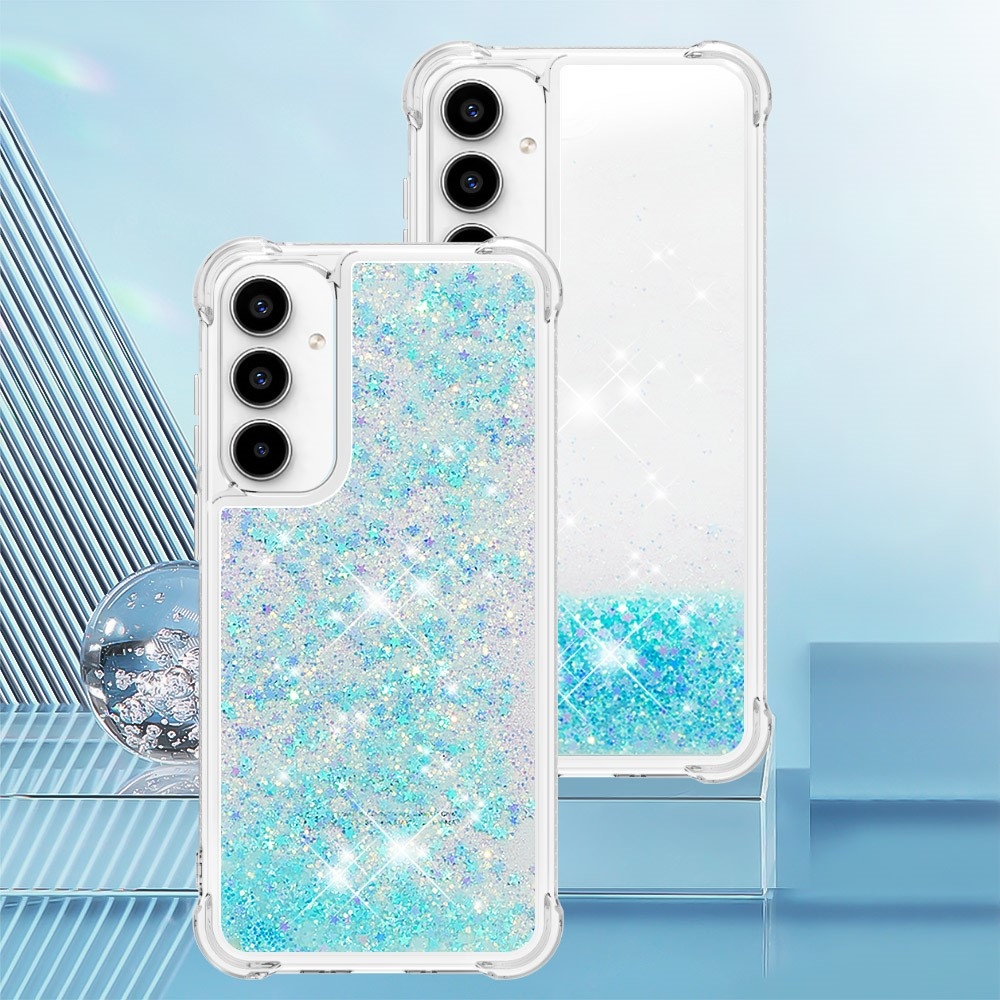 Glitter zselés homokóra tok Samsung Galaxy A35 5G - kék / csillagok