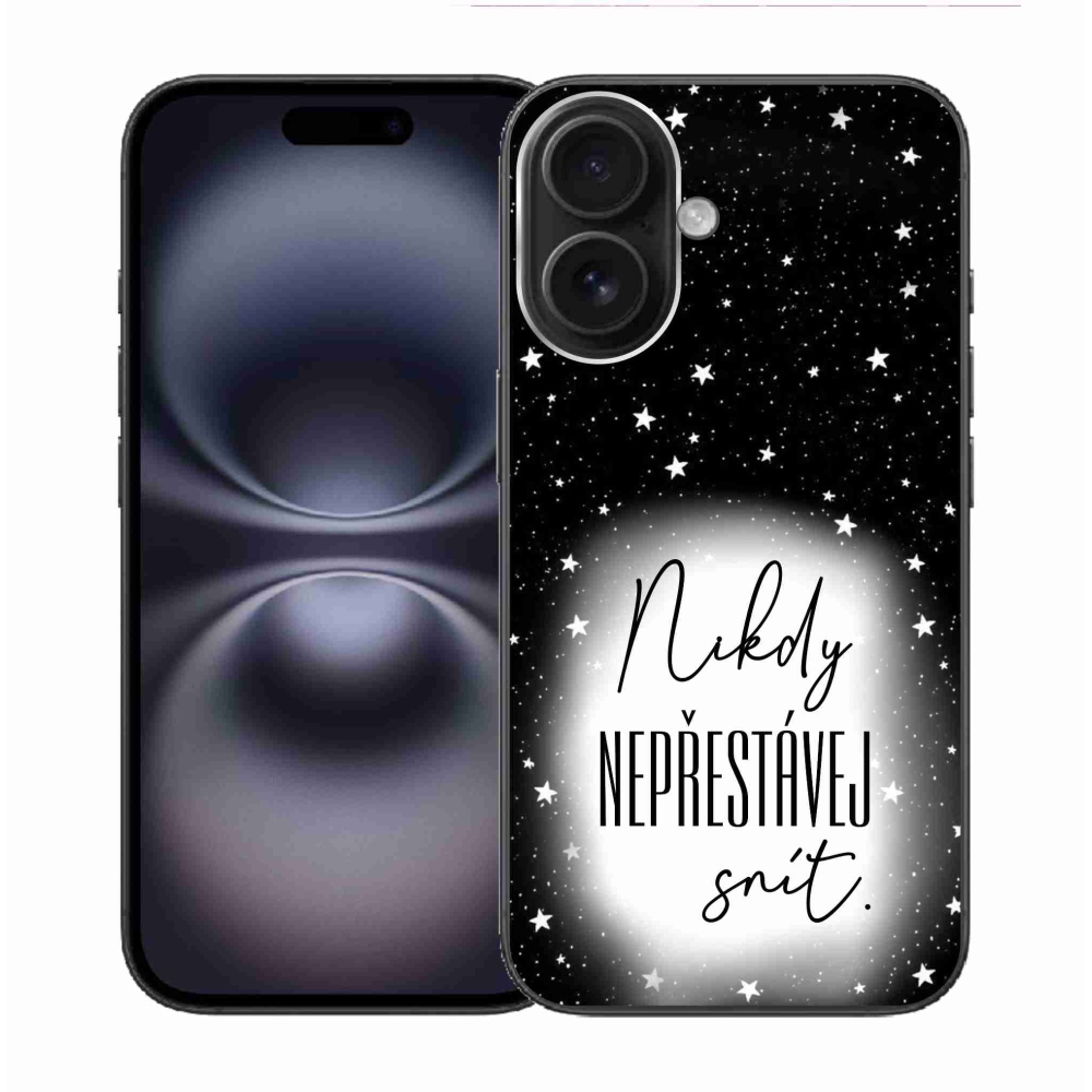 Gél borítás mmCase iPhone 16 készülékhez - idézet 1 fehér és fekete háttérrel