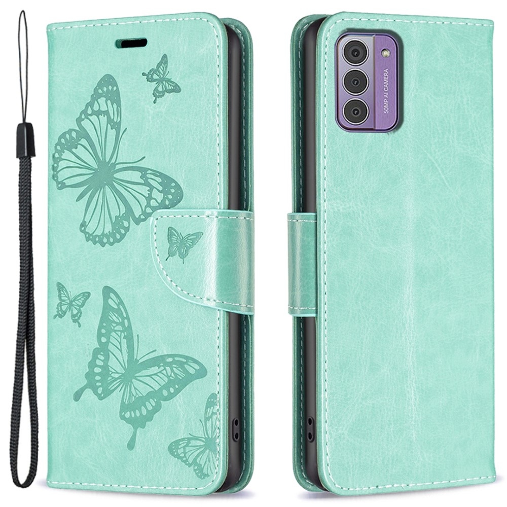 Pillangó könyvtáska Nokia G42-hez - teal színű