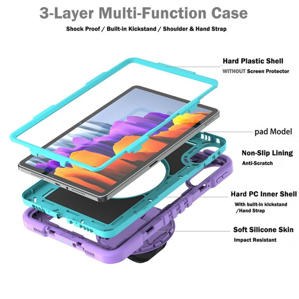 Strape tartós borító kézi fogantyúval és pánttal Xiaomi Redmi Pad 2 - lila/kék-zöld