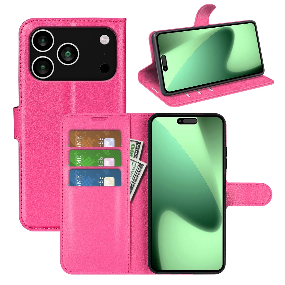 Litchi könyvtáska iPhone 17 Pro készülékhez - rózsaszínű