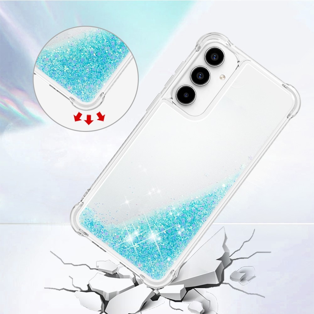 Glitter zselés homokóra tok Samsung Galaxy A35 5G - kék / csillagok