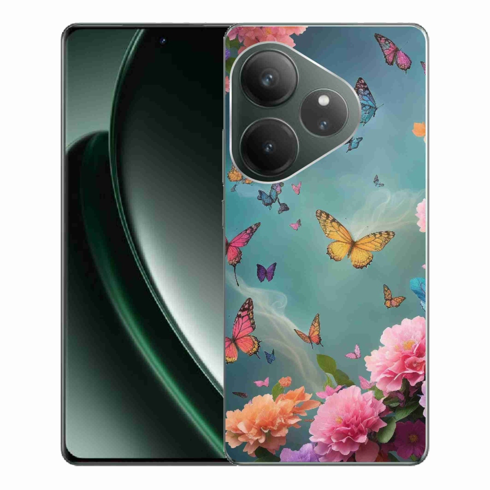 Gél borítás mmCase a Realme GT 6 5G/GT 6T 5G számára - színes virágok és pillangók