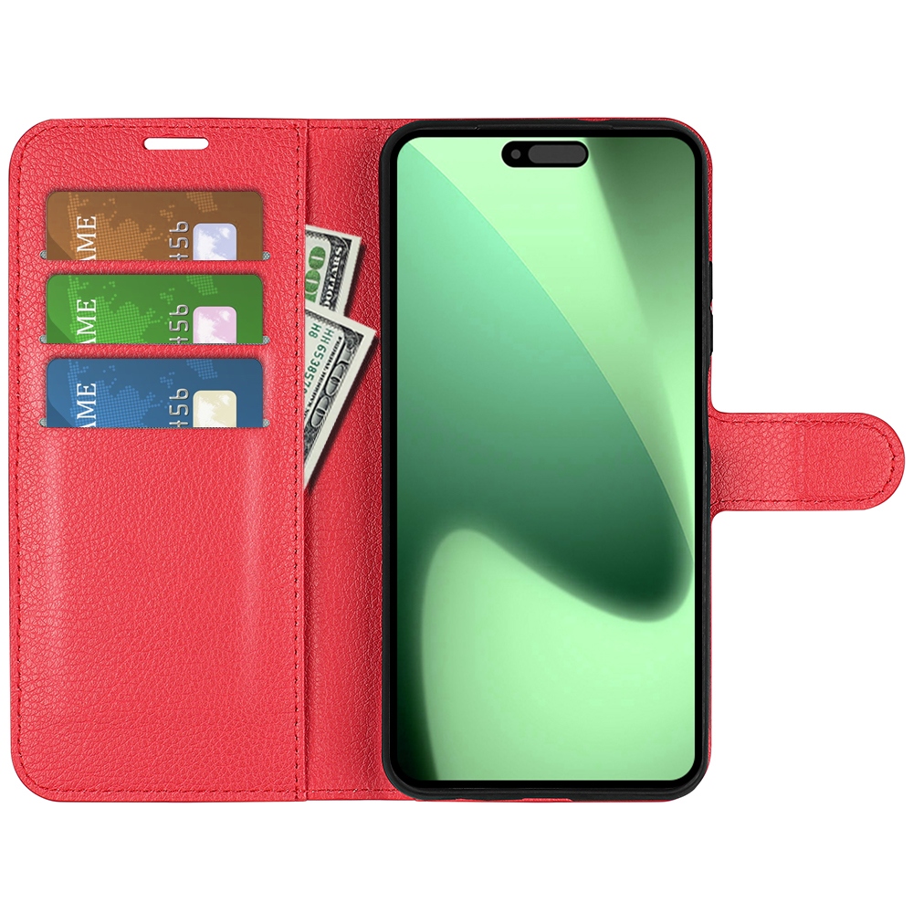 Litchi könyvtáska iPhone 17 Pro készülékhez - piros