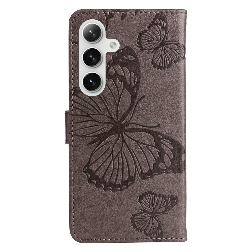Nagy pillangó könyv tok Samsung Galaxy S25 készülékhez - szürke