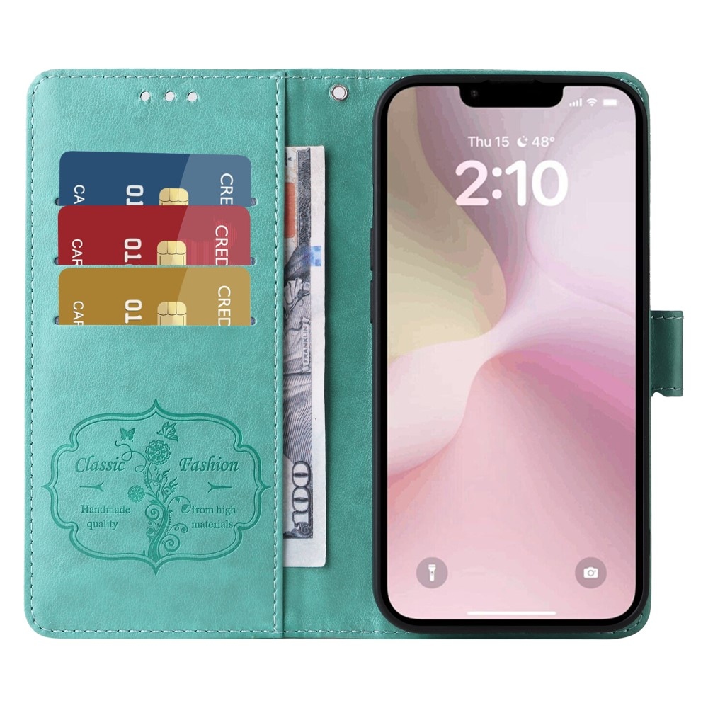 Virágos könyvtáska iPhone 16e készülékhez - teal színű