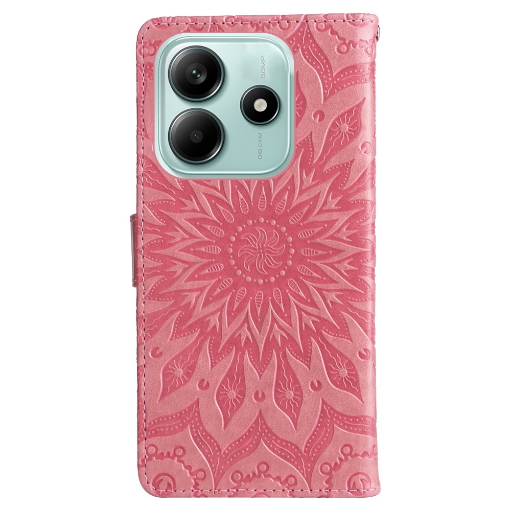 Napraforgó könyv tok a Xiaomi Redmi Note 14 5G-hez - rózsaszínű