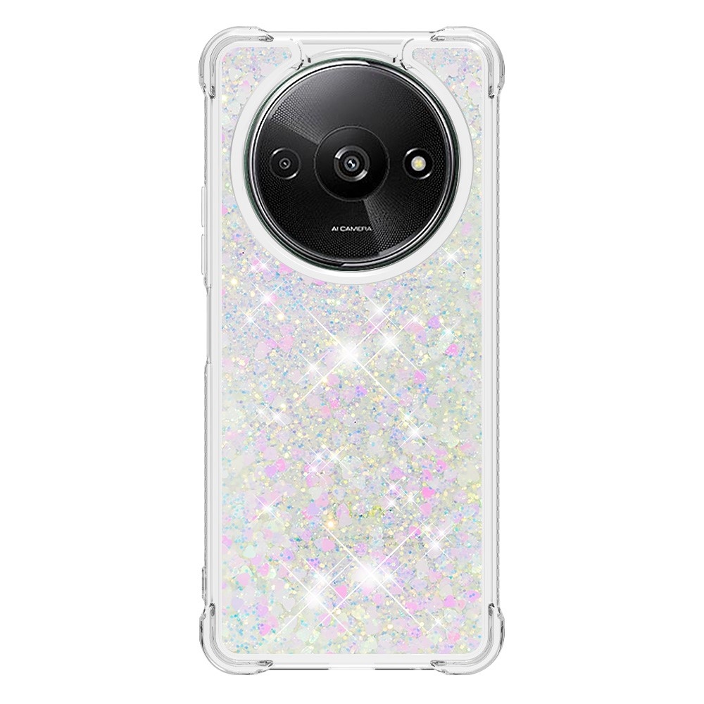 Glitter zselés homokóra tok Xiaomi Redmi A3-hoz - rózsaszín/ezüst/szív