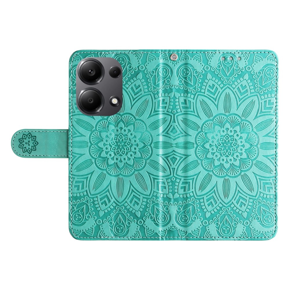 Napraforgó könyv tok Xiaomi Redmi Note 14S/Note 13 Pro 4G/Poco M6 Pro - teal színű