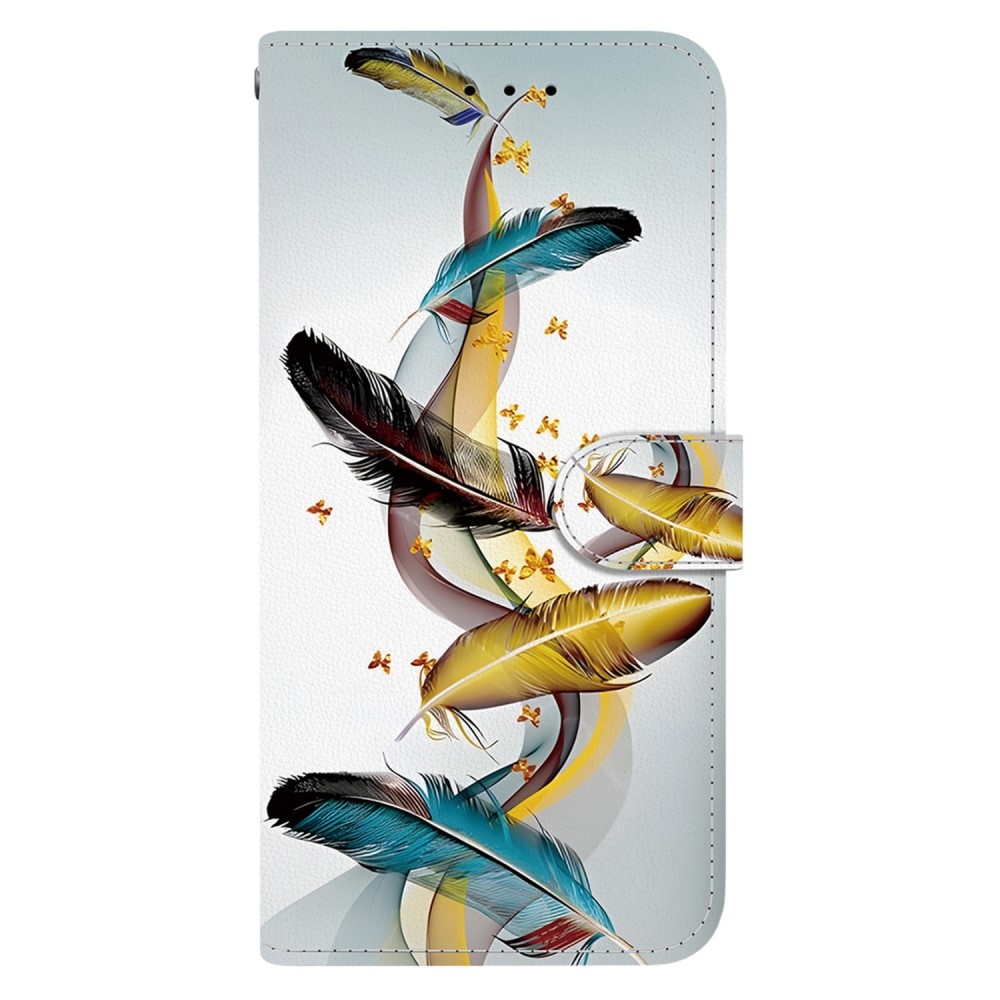 Sokoldalú könyvtáska Samsung Galaxy A36 5G/A56 5G - arany és kék tollakkal